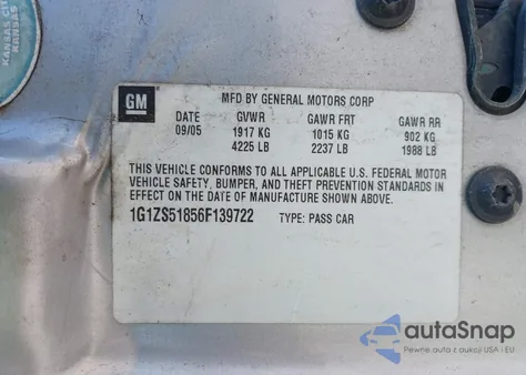 2006 Chevrolet Malibu Ls из США, поврежденный, VIN 1G1ZS51856F139722